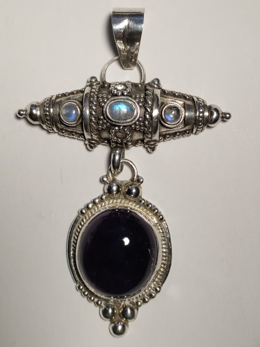 Amethyst Moonstone 925 Sterling Silver Statement Pendant